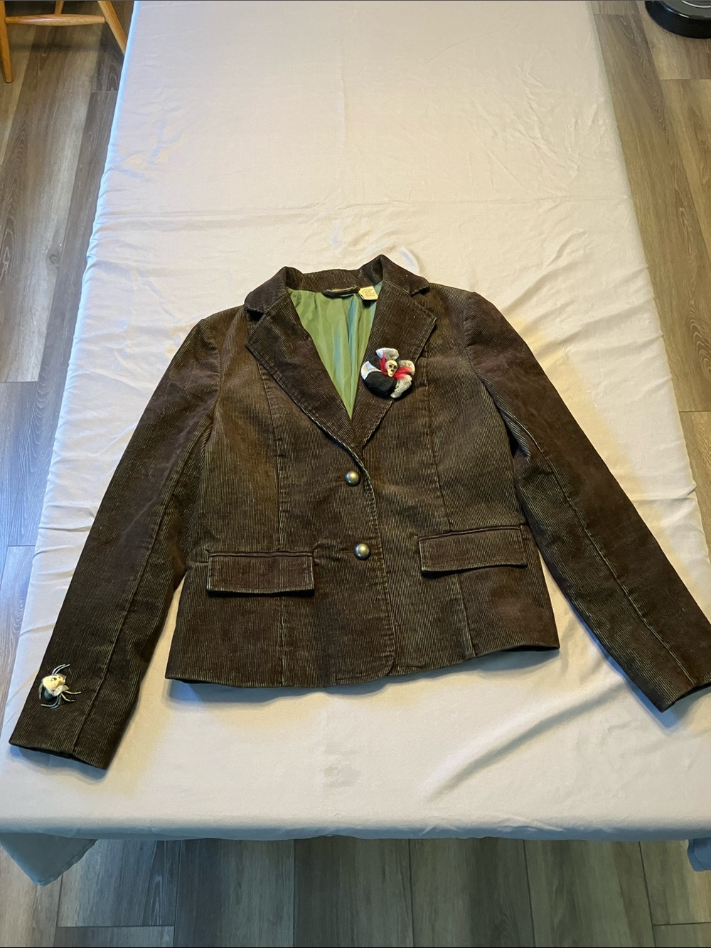 Ruff Hewn Dark Brown Corduroy Blazer with Green Lining
